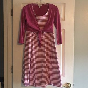 Magenta striped dress and cardigan bundle.